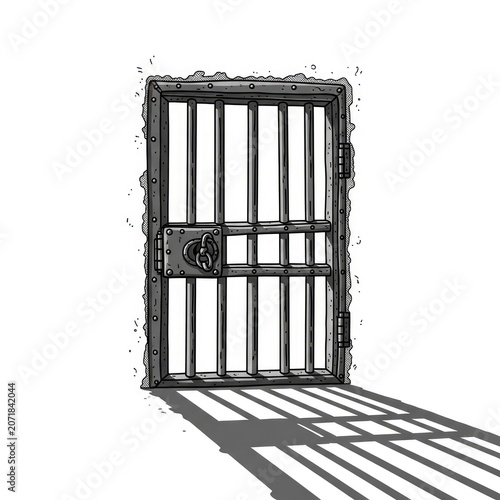Old metal prison gate with shadow.