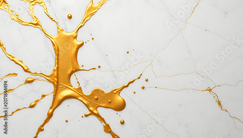 Gold Splash Paint White Marble Texture Luxury Metallic Stone Background Abstract Art