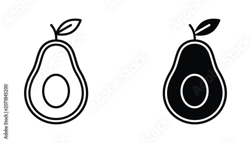 Simple avocado icon with seed cutaway comparison