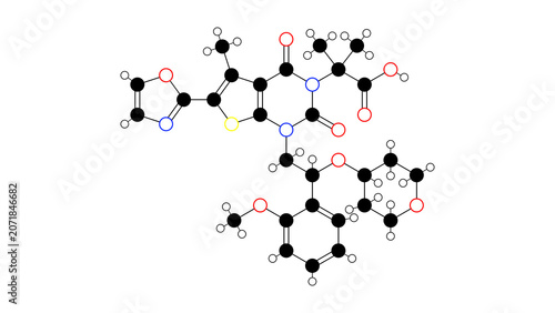 Canvas Print firsocostat molecule, structural chemical formula, ball-and-stick model, isolate