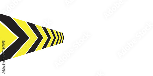 Yellow and Black Chevron Warning Pattern with Perspective Effect Isolated on White