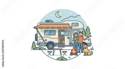 Schilderij op canvas Family on vacation in camper van.