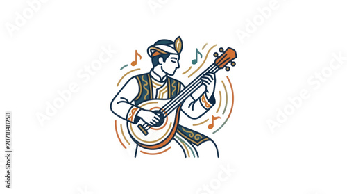Tableau sur toile Man playing a stringed musical instrument.