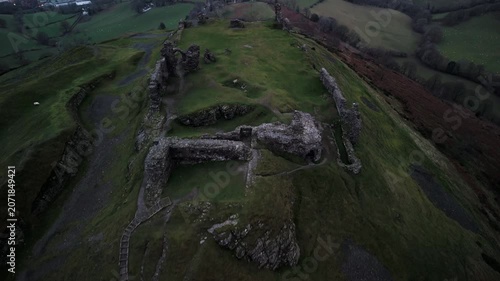 Aerial View of Castell Dinas Brân Ruins Overlooking Llangollen Valley, Wales