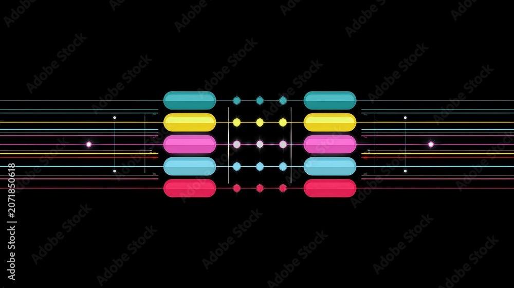 Fototapeta premium Data transfer pipeline protocol flat design top view transmission corridor matrix animation vivid.