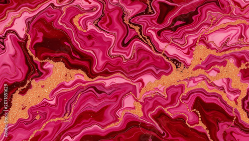 Luxury Fine Art Marble Fluid Painting Pink Red Vibrant Stone Texture Seamless Background