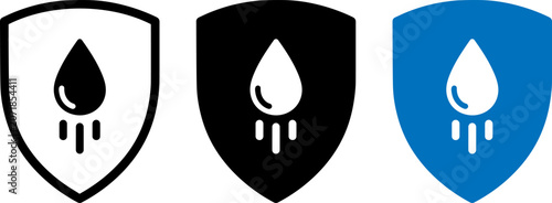 Konstfotografi Set of water protection shield icons, waterproof and water repellent symbol