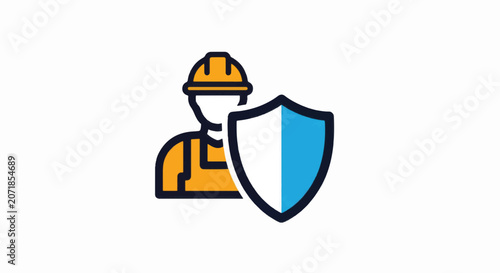 Industrial Safety and Worker Protection Icon Featuring a Construction Worker with Hard Hat and Shield
