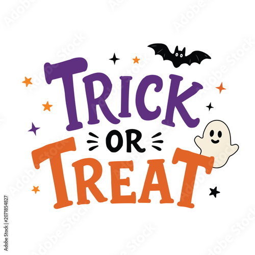 Trick or treat typography with ghost and bat