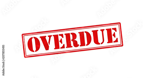 A bold red stamp with the word overdue in all caps, emphasizing unpaid bills, late payments, or missed deadlines in a striking visual warning