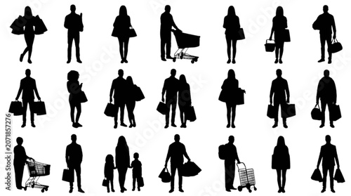 Collection of diverse silhouettes of people in various casual poses and activities isolated on transparent background, Vector
