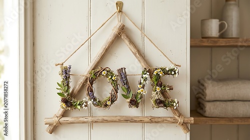 Decorative Love sign made of green plants and flowers illustration