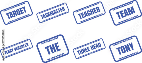 Set of blue rubber stamps with various words stamp vector design set