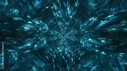 Abstract Blue Green Light Tunnel with Hypnotic Visuals and Futuristic Design.