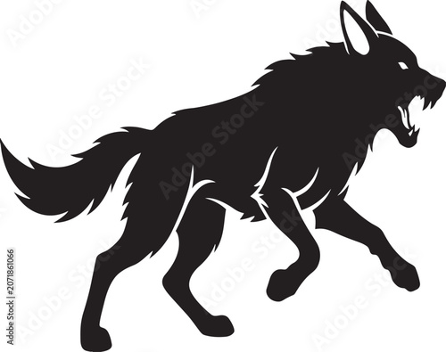 Photos Black silhouette of a growling wolf running