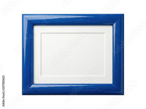 Blue wooden photo frame with white matting during studio lighting for displaying memories Isolated on transparent background