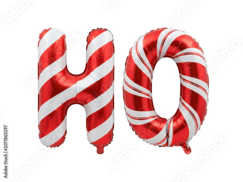 Candy cane striped 'HO' letter balloons during holiday season celebration Isolated on transparent background