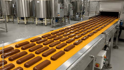 chocolate bar production line in confectionery factory