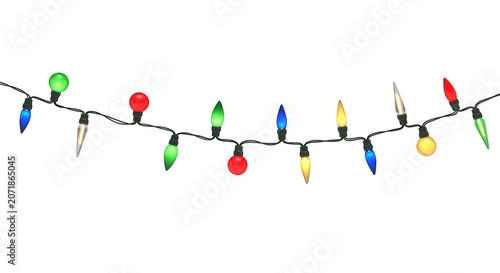 Colorful festive string lights glowing brightly during holiday season isolated on transparent background