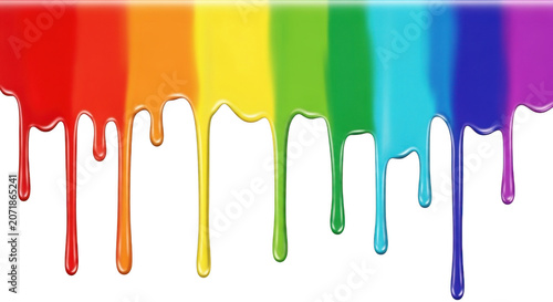 Colorful liquid paint dripping in spectrum stripes during a vibrant creation concept isolated on transparent background