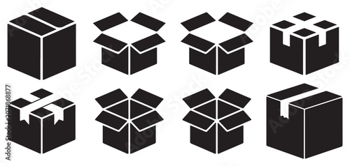Photos Set of open shipping box icons from different perspectives vector illustration e