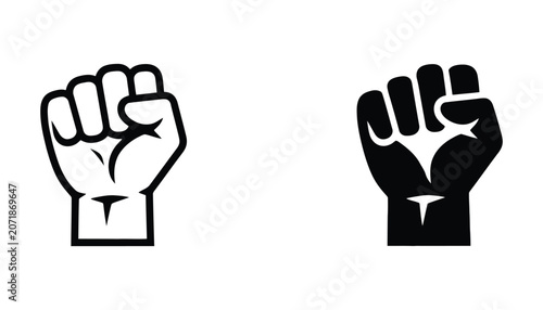 Black and white clenched fists icon