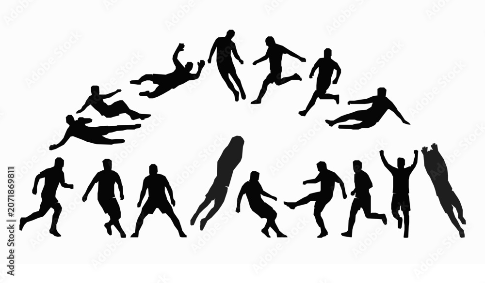 Obraz premium Professional Soccer Player and Goalkeeper Silhouette Vector Set for Sports Design