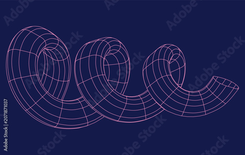 3D Pink Wireframe Spiral Helix Torus Tube Vector.