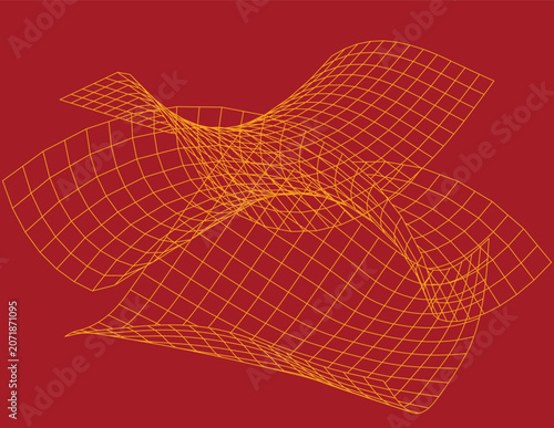 3D Abstract Yellow Mathematical Surface Grid Wireframe Vector
