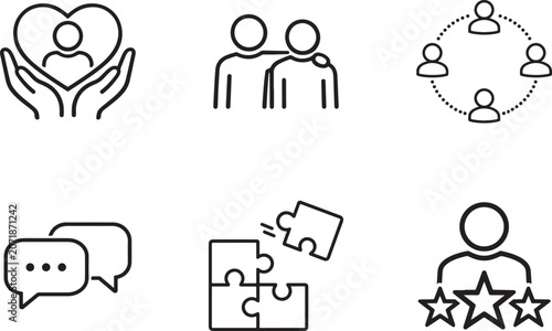 Canvas-taulu Employee engagement vector icons showing the 5 Cs for workplace productivity, loyalty and growth