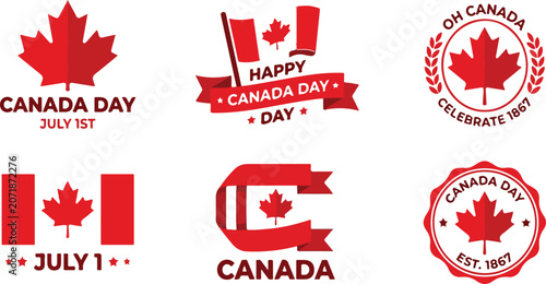 Canada day collection patriotic emblems and festive designs for national celebrations