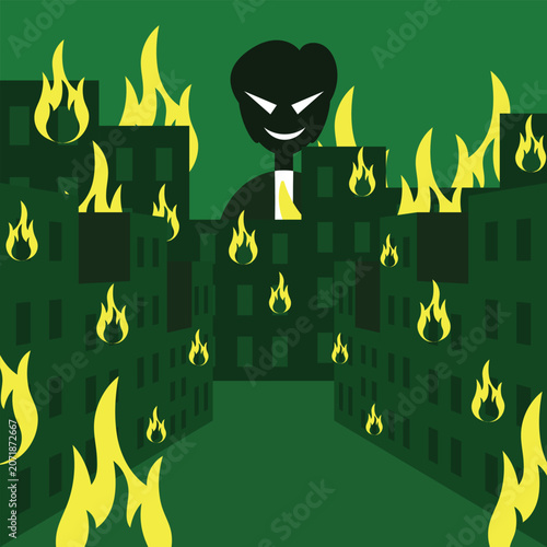 Obraz na plátne business conflict over dark city and fire