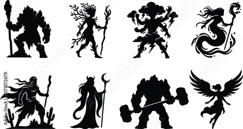 Εκτύπωση καμβά Fantasy Creature and Mythological Character Black Silhouette Icons Set for Game