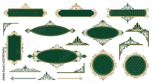 Ornate Vintage Frames & Borders: Green & Gold Decorative Elements
