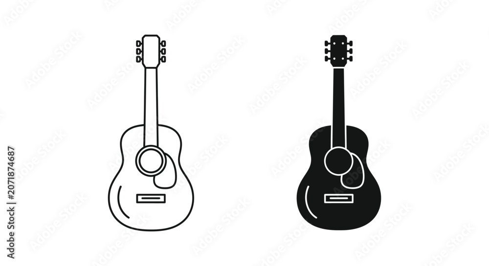 Naklejka premium Black and white outline guitar illustrations