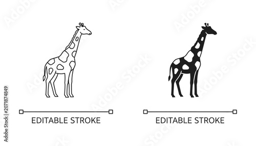 Minimal giraffe vector illustrations with editable stroke