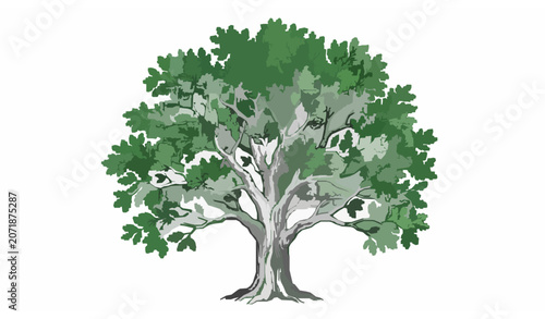 Artistic Hand Drawn Green Oak Tree Vector Illustration for Nature Design