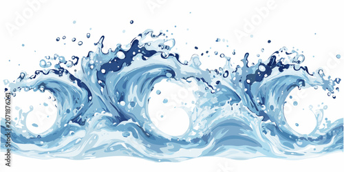 Foto Blue water waves with foam and bubbles a vector illustration on a white backgrou