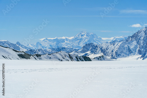 View of Mount Logan from base camp in the Saint Elias Mountains, Kluane National Park, Yukon, Canada