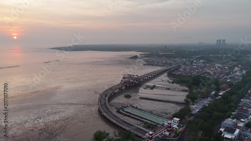 Sunrise at Surabaya Bridge in Surabaya, East Java, Indonesia – Aerial Drone View