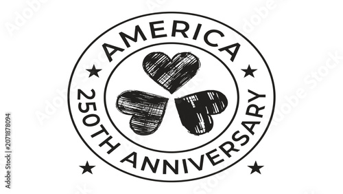 Photos Emblem celebrating the 250th anniversary of America features three stylized hearts enclosed within a circular border