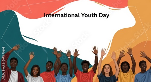 Diverse young people raising hands at International Youth Day celebration