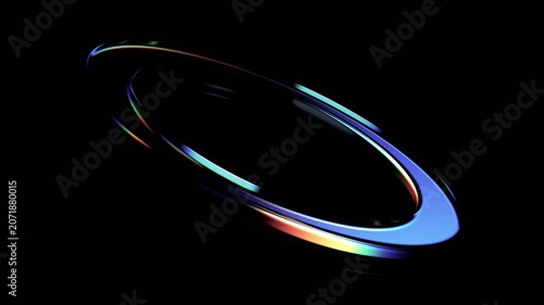 Abstract animation, background with color refraction effect on a glass ring, 4k seamless loop 3d animation