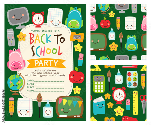 Cute Back to School Party Bundle with Invitation and School Supplies Patterns