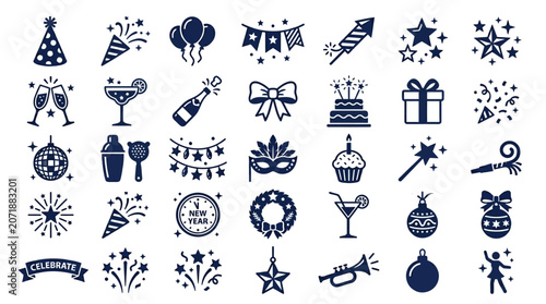 Birthday Party Celebration Icons Set.