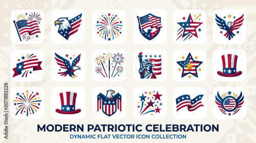 American Patriotic Celebration Vector Icons.
