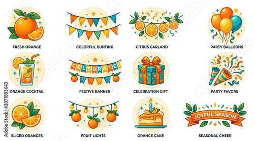 Colorful Party Celebration Orange Decorations.