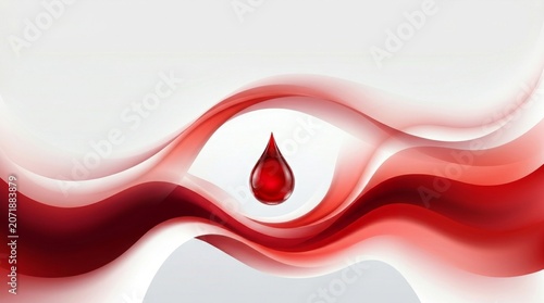 Abstract red and white blood drop graphic with flowing waves