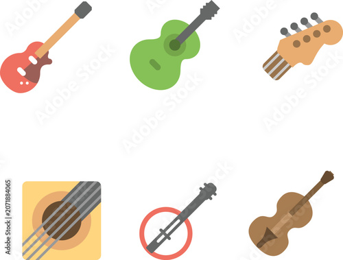 Collection of various stringed musical instruments illustration
