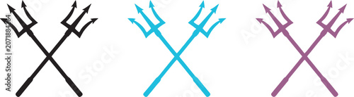 Fotografía Mythological crossed trident symbols icon set, vector illustration collection inspired by ancient legends, sea gods, fantasy emblems and heraldic design elements